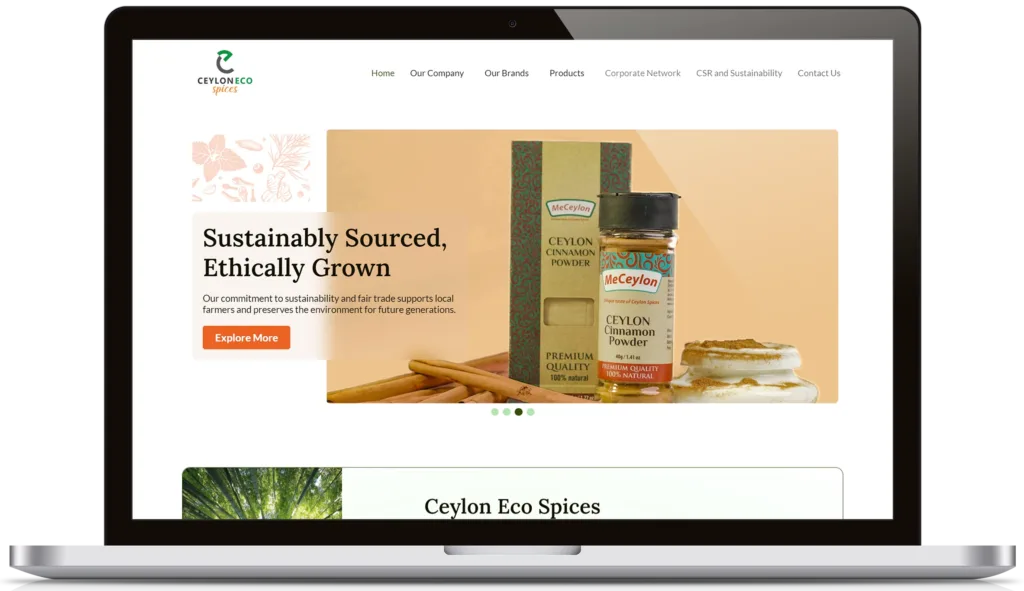 Ceylon Eco Spices website preview